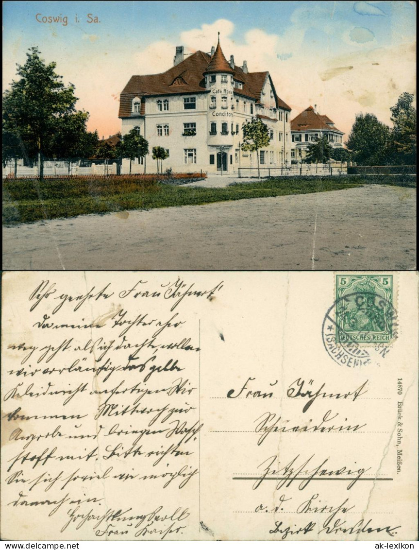 Ansichtskarte Coswig (Sachsen) Cafe Und Conditorei - Straßenpartie 1913 - Coswig