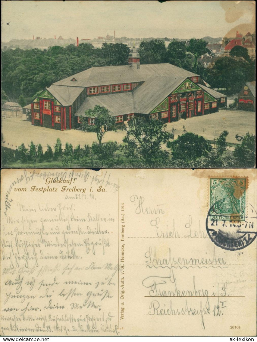 Ansichtskarte Freiberg (Sachsen) Festplatz, Festhalle - Stadt 1914 - Freiberg (Sachsen)