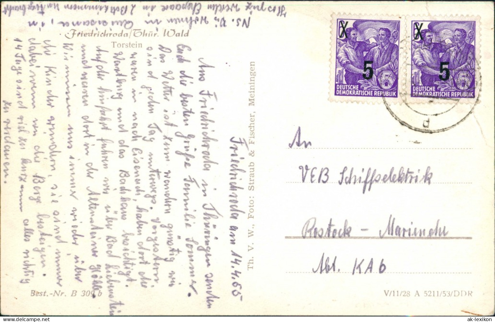 Ansichtskarte Friedrichroda Felsen Fels Partie Am Torstein DDR Postkarte 1953 - Friedrichroda