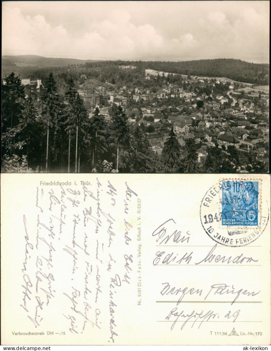 Friedrichroda Panorama-Ansicht Vogelschau-Perspektive DDR Postkarte 1956 - Friedrichroda