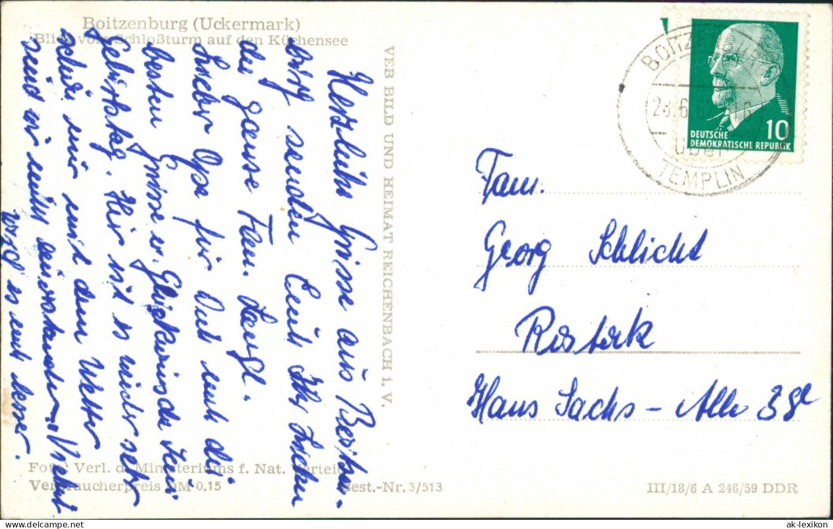 Boitzenburger Land Blick Vom Schloß Turm A.d. Küchensee DDR Postkarte 1962/1959 - Boitzenburg