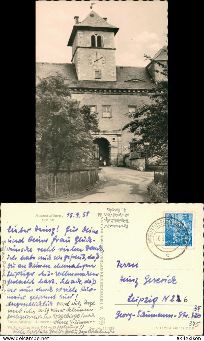 Augustusburg Erzgebirge Augustusburg Schloss, DDR Postkarte,  1958 - Augustusburg
