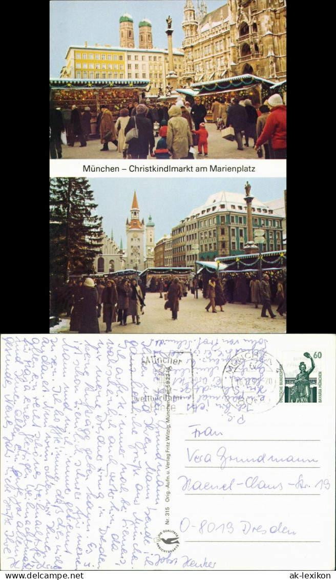 Ansichtskarte München 2-Bild-Postkarte Christkindlmarkt Am Marienplatz 1991 - Muenchen