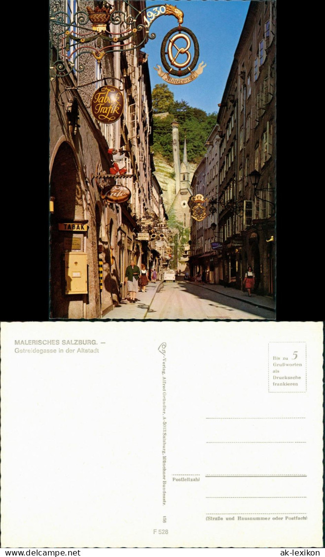 Ansichtskarte Salzburg Getreidegasse, Tabak Trafik Geschäfte, Café 1960 - Autres & Non Classés