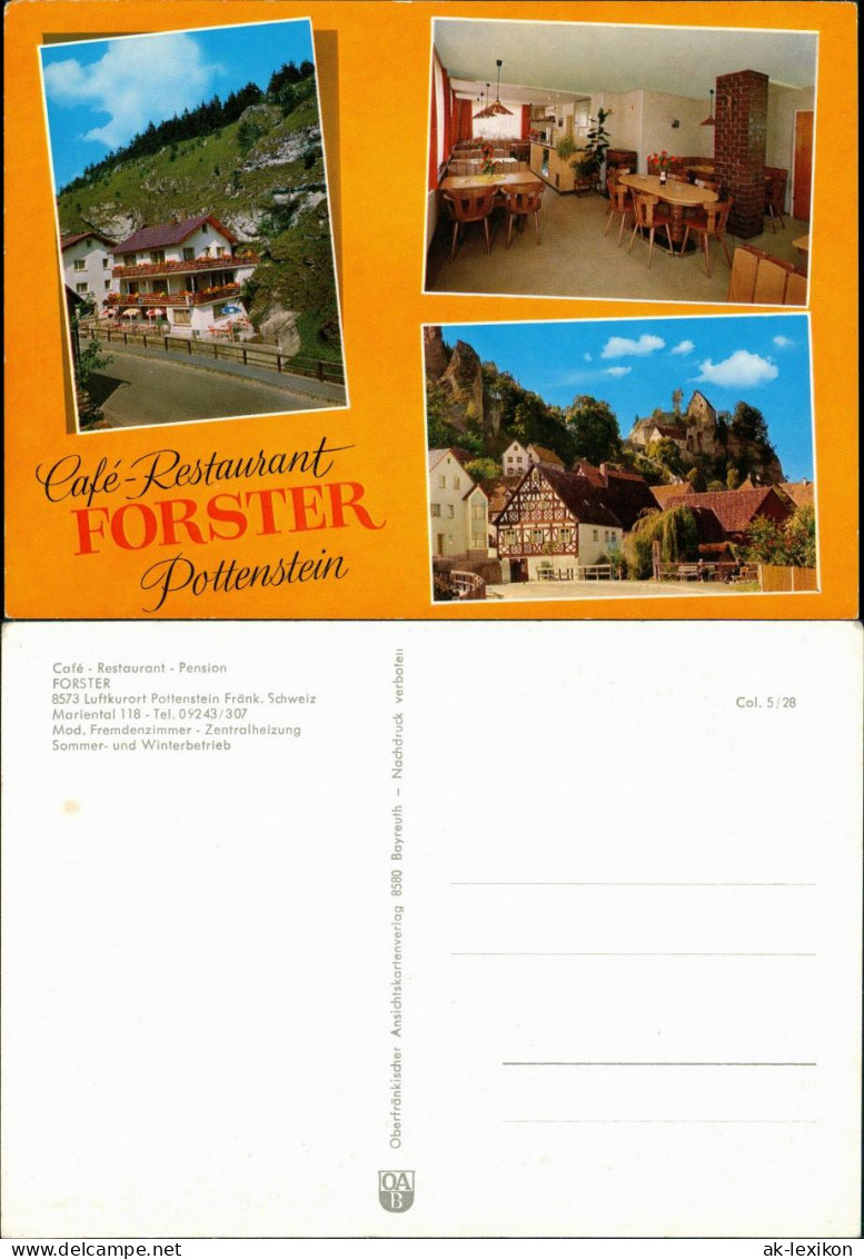 Pottenstein Café Restaurant FORSTER Pension, Mariental Fränk. Schweiz 1975 - Pottenstein