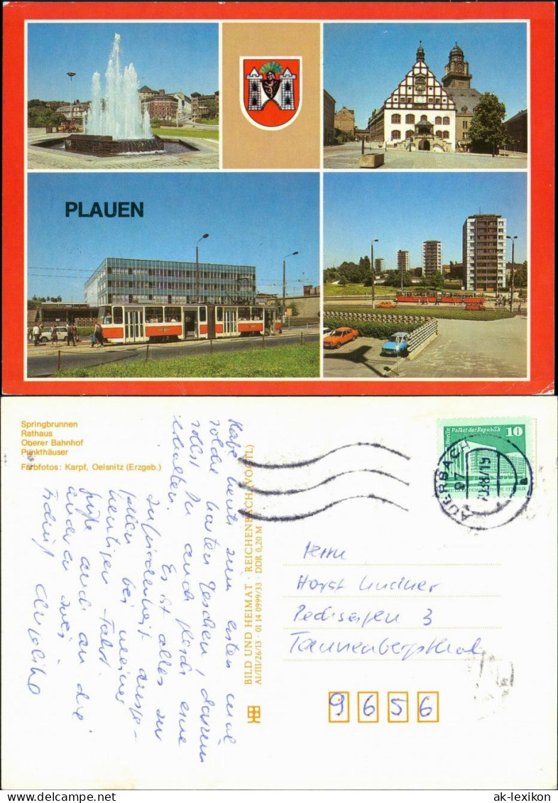 Plauen (Vogtland) Springbrunnen, Rathaus, Oberer Bahnhof, Punkthäuser 1987 - Plauen