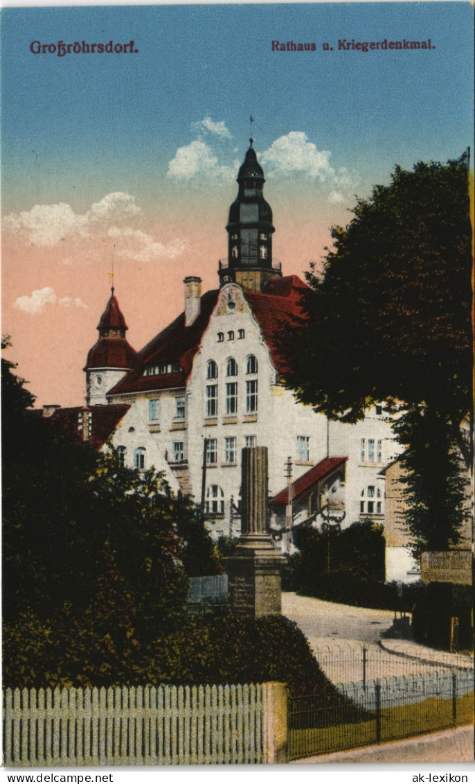 Ansichtskarte Großröhrsdorf Kriegerdenkmal Und Rathaus 1915 - Grossröhrsdorf