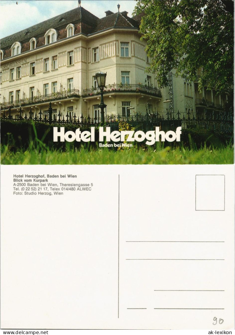 Baden (bei Wien) Hotel Herzoghof, Baden Bei Wien Blick Vom Kurpark 1990 - Autres & Non Classés