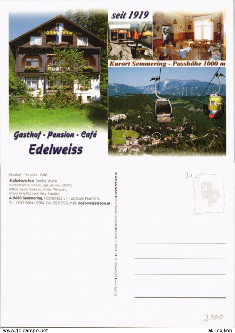 Ansichtskarte Semmering Gasthof Pension Café Edelweiss Familie Wurm 2005 - Autres & Non Classés