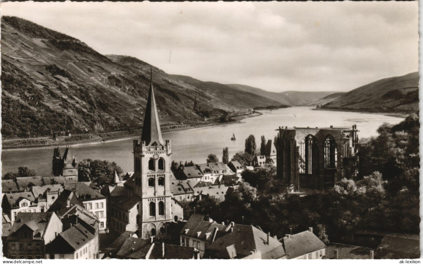 Ansichtskarte Bacharach Panorama-Ansicht Rhein Rheintal Rhine Valley 1960 - Bacharach