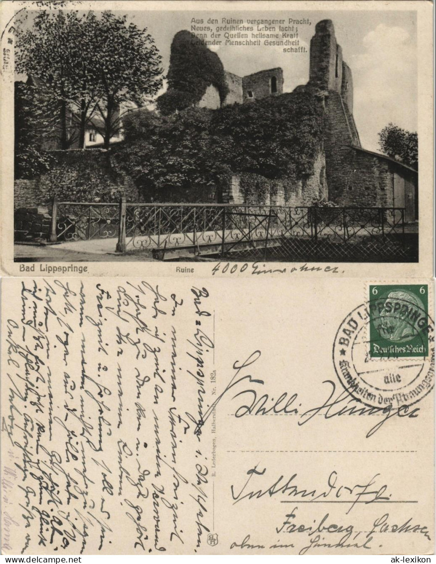 Ansichtskarte Bad Lippspringe Umland-Ansicht Partie Mit Ruine 1935 - Bad Lippspringe
