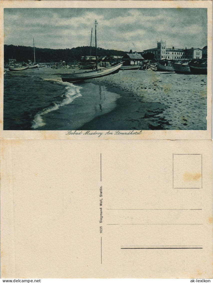 Postcard Misdroy Mi&#281;dzyzdroje Boote Am Strand - Am Strandhotel 1928 - Pommern