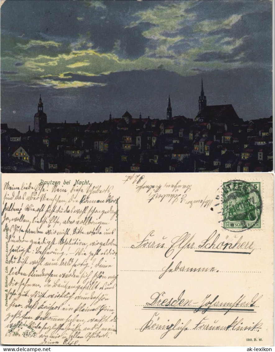 Ansichtskarte Bautzen Budyšin Stadt Bei Nacht - Stimmungsbild 1910 - Bautzen