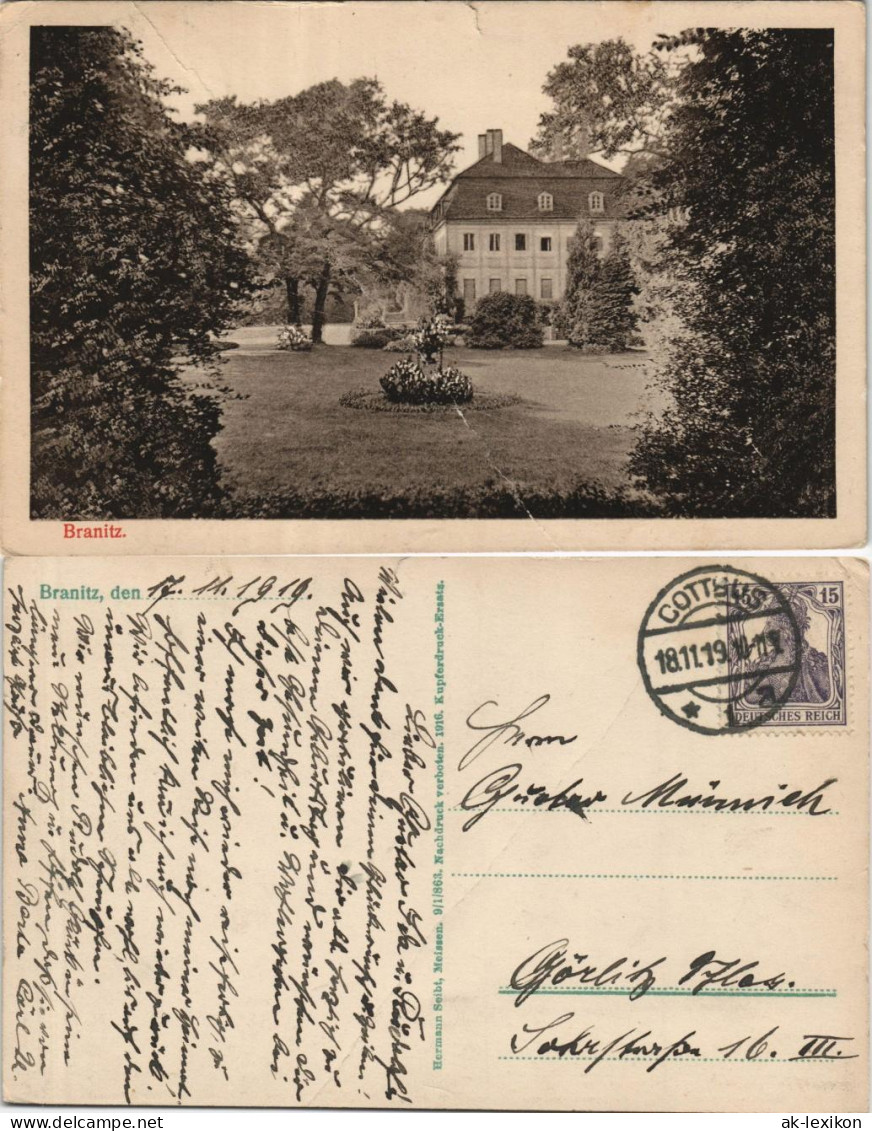 Ansichtskarte Branitz-Cottbus Schloss 1919 - Cottbus