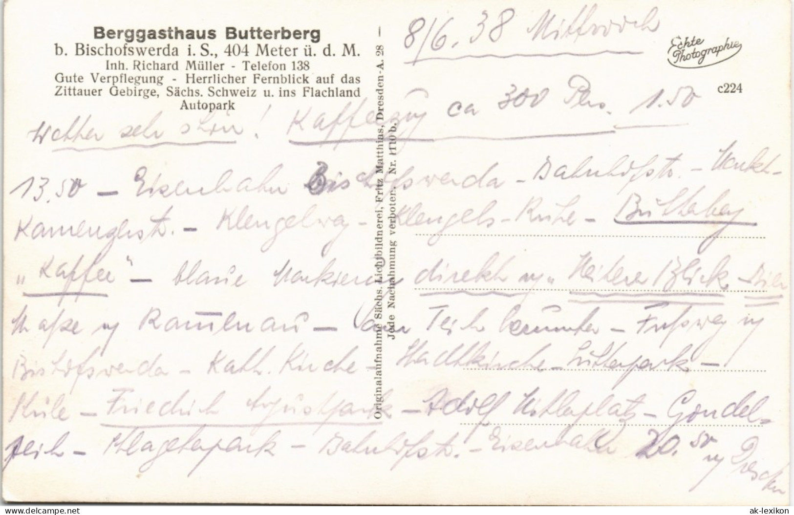 Ansichtskarte Bischofswerda Partie Am Gasthaus Berggasthaus Butterberg 1938 - Bischofswerda