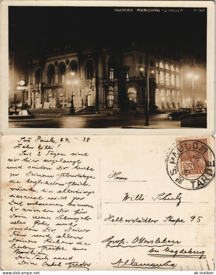 Postcard Sao Paulo THEATRO MUNICIPAL Bei Nacht 1938 - Andere & Zonder Classificatie