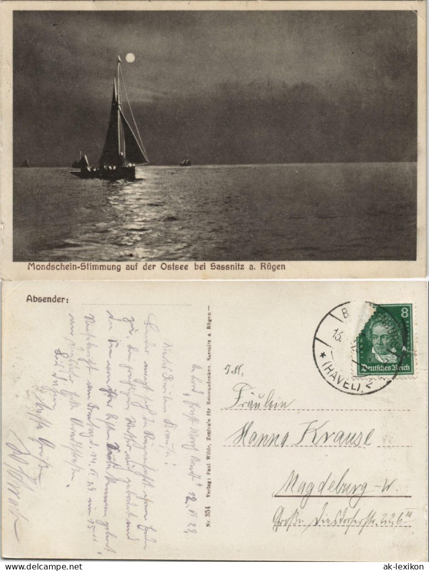 Sassnitz Segelschiff Bei Mondschein-Stimmung Ostsee Insel Rügen 1929 - Sassnitz