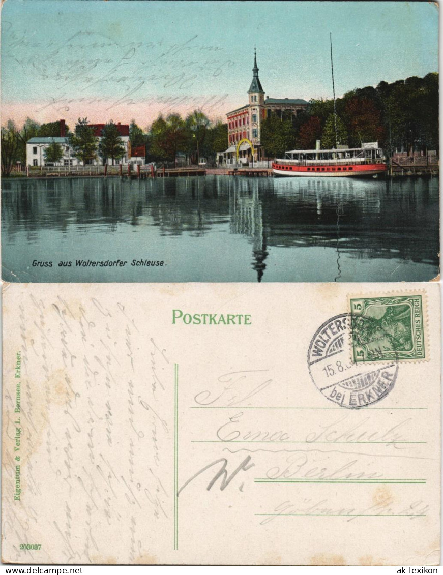 Ansichtskarte Woltersdorf Woltersdorfer Schleuse, Gastschiff Restaurant 1908 - Woltersdorf