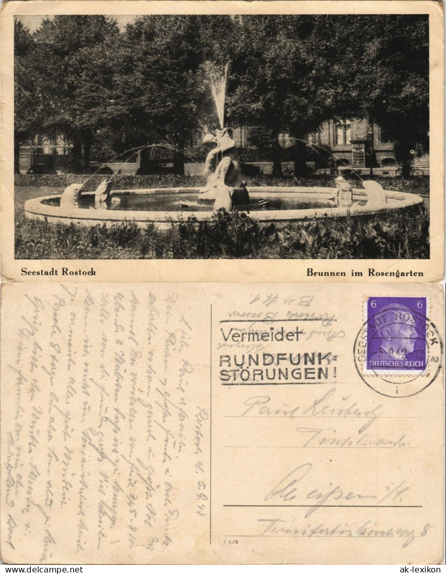 Ansichtskarte Rostock Brunnen Im Rosengarten 1942 - Rostock