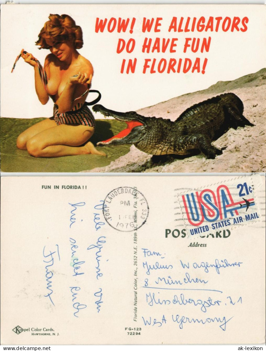 Postcard Florida Alligator In Florida USA Frau Spielt Mit Krokodil 1976 - Andere & Zonder Classificatie