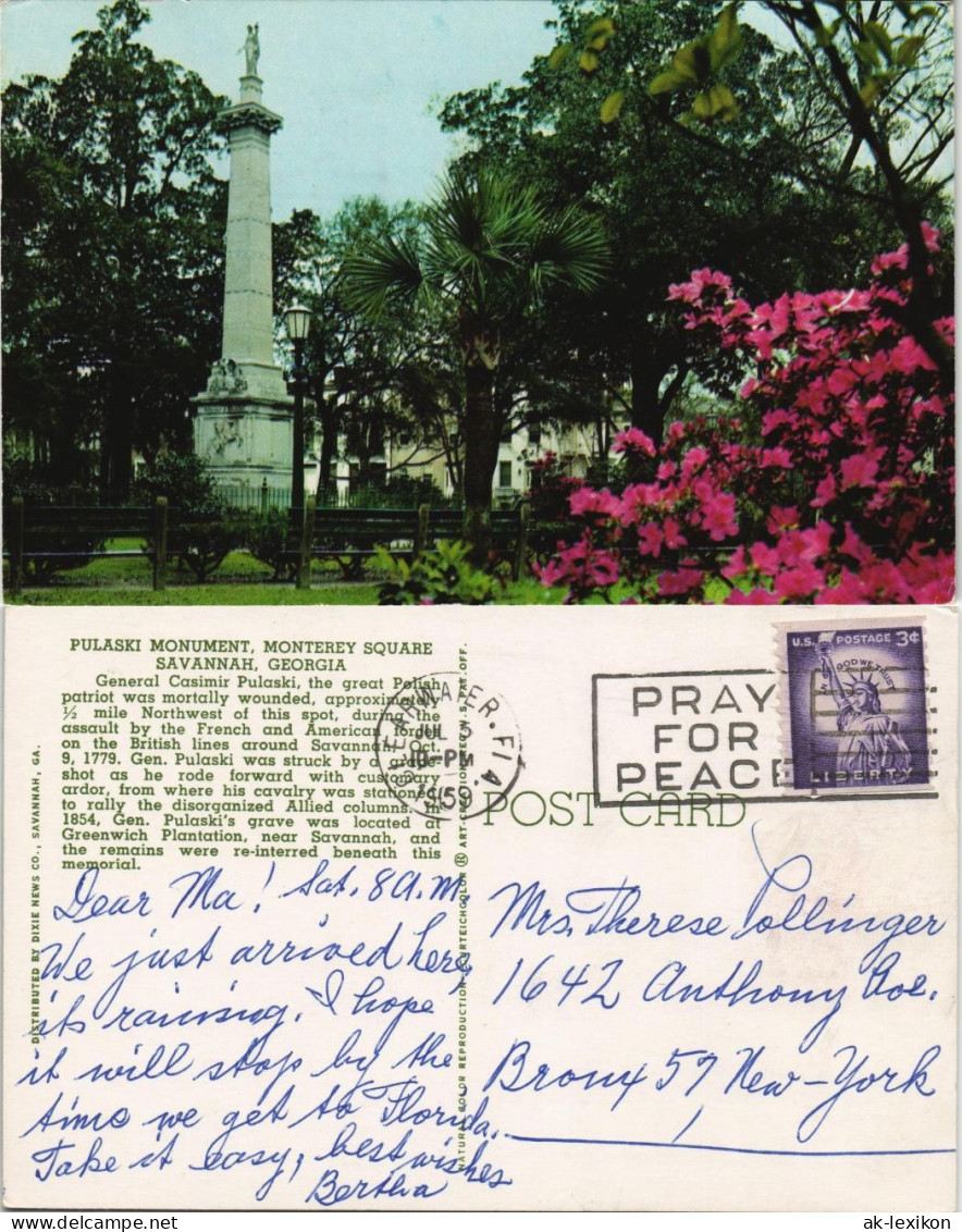Savannah (Georgia) PULASKI MONUMENT, MONTEREY SQUARE, USA Georgia 1959 - Other & Unclassified