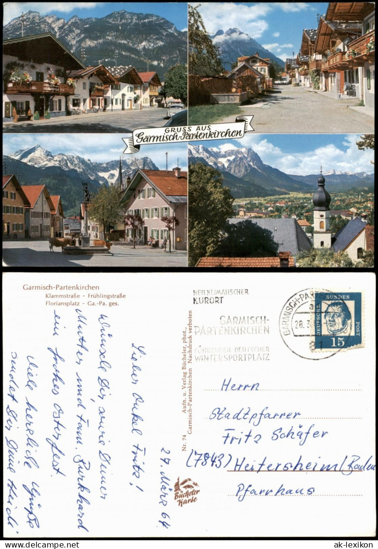 Garmisch-Partenkirchen Mehrbildkarte  4 Foto-Ansichten Stadtteilansichten 1964 - Garmisch-Partenkirchen