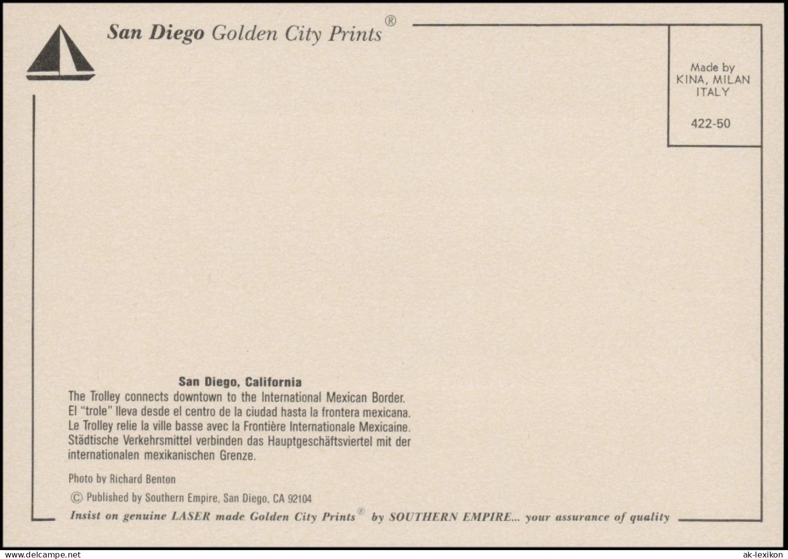 San Diego Trolley Connecting Downtown To International Mexican Border 1980 - Andere & Zonder Classificatie