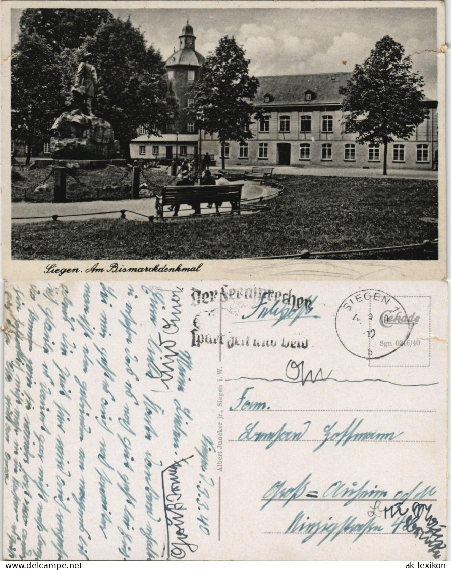 Ansichtskarte Siegen Partie Am Bismarckdenkmal 1940  Gel. Feldpost 2.WK - Siegen