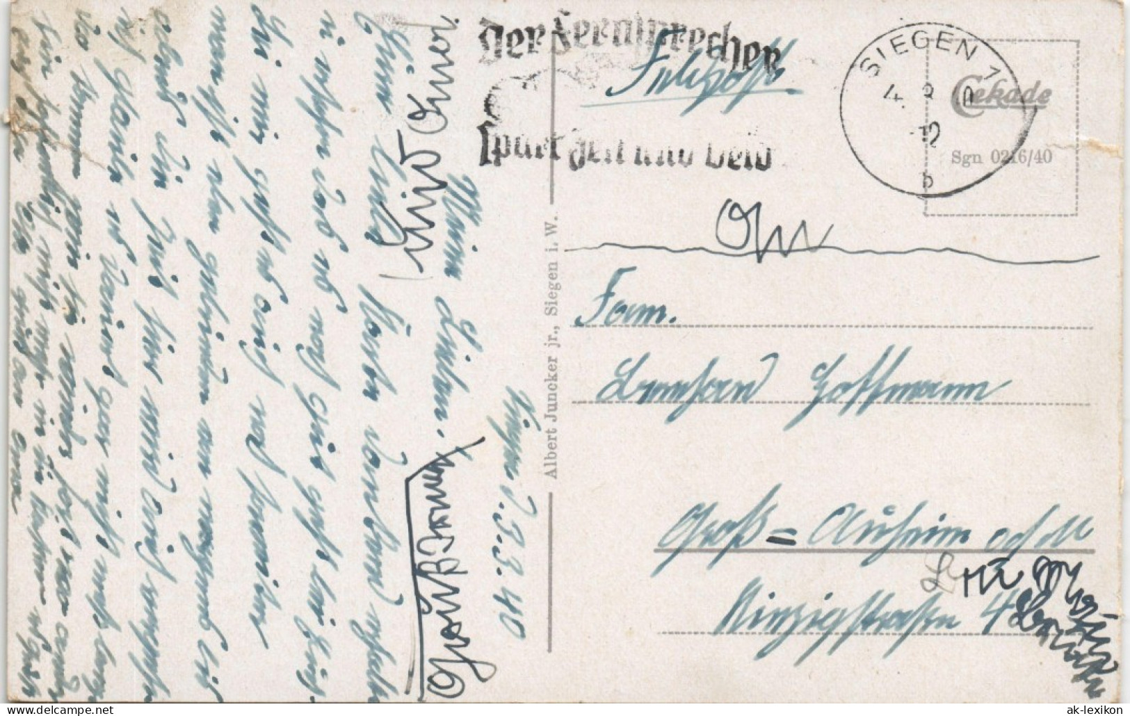 Ansichtskarte Siegen Partie Am Bismarckdenkmal 1940  Gel. Feldpost 2.WK - Siegen