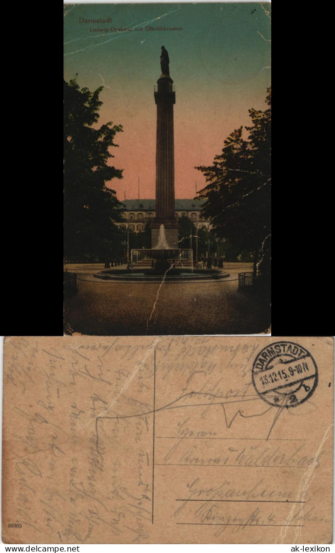 Ansichtskarte Darmstadt Ludwig-Denkmal Mit Olbrichbrunnen 1915  Gel. Feldpost - Darmstadt