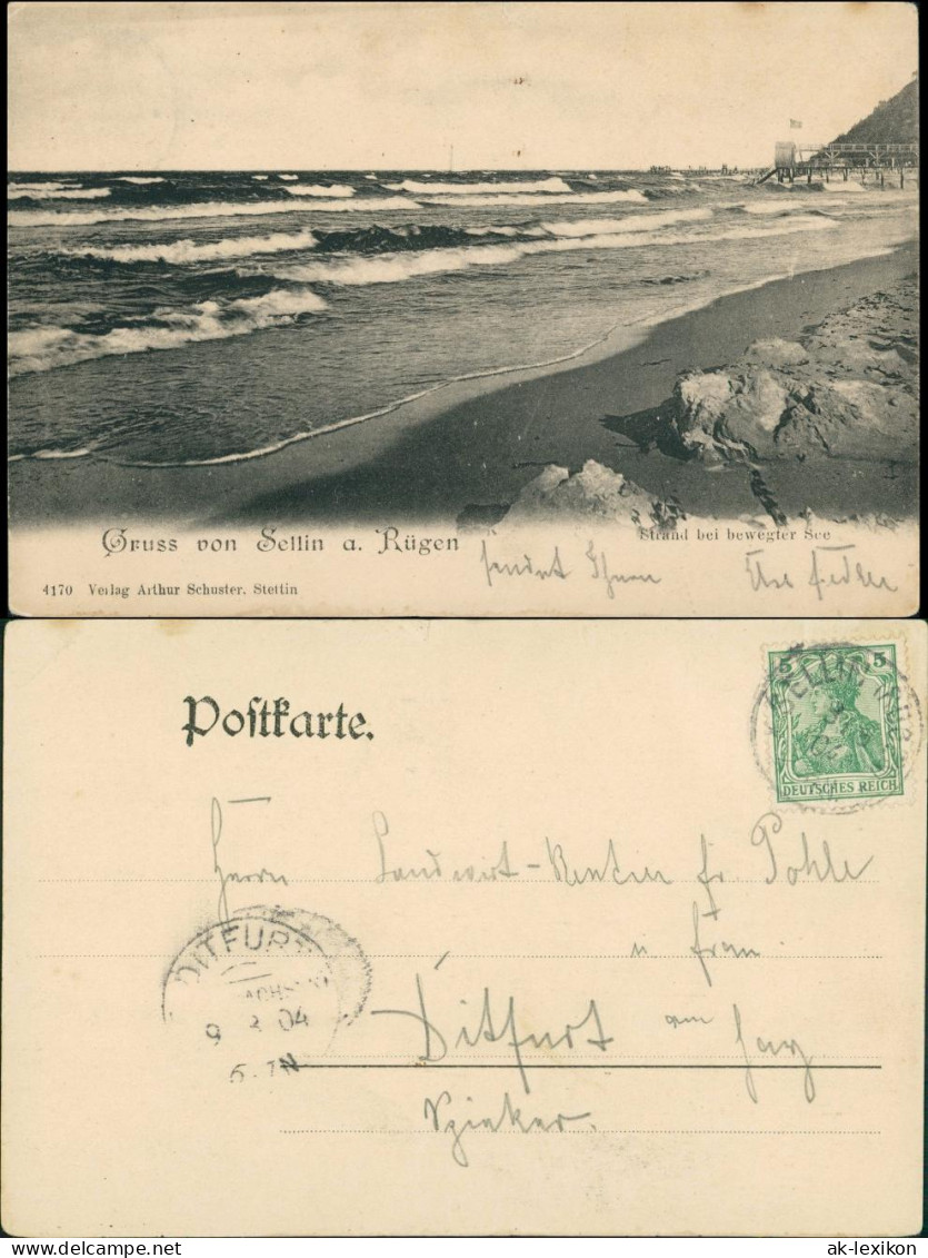 Ansichtskarte Sellin Strand, Bewegte See - Seebrücke 1904 - Sellin