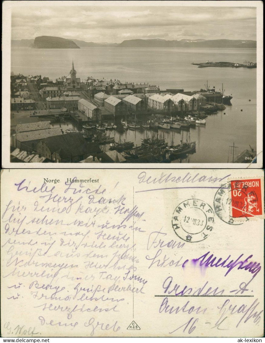 Postcard Hammerfest Blick Auf Stadt Und Hafen 1933 - Norwegen