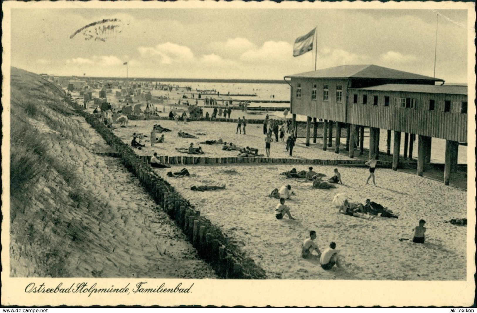 Postcard Stolpmünde Ustka Strand, Holzhaus 1934 - Pommern