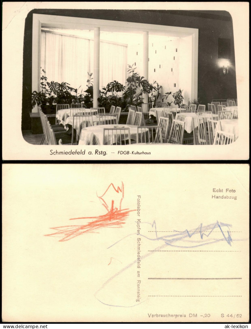 Ansichtskarte Schmiedefeld (Rennsteig) Kulturhaus - Saal, Fotokarte 1962 - Schmiedefeld