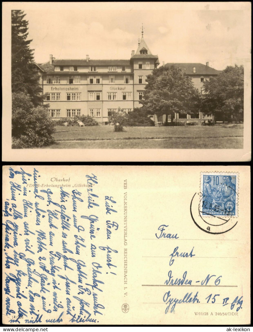 Ansichtskarte Oberhof (Thüringen) FDGB Erholungsheim Glückauf 1954 - Oberhof