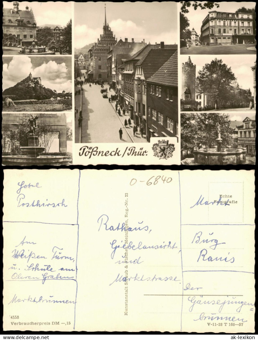 Ansichtskarte Pößneck Mehrbild: Straßen, Umland, Markt 1957 - Pössneck