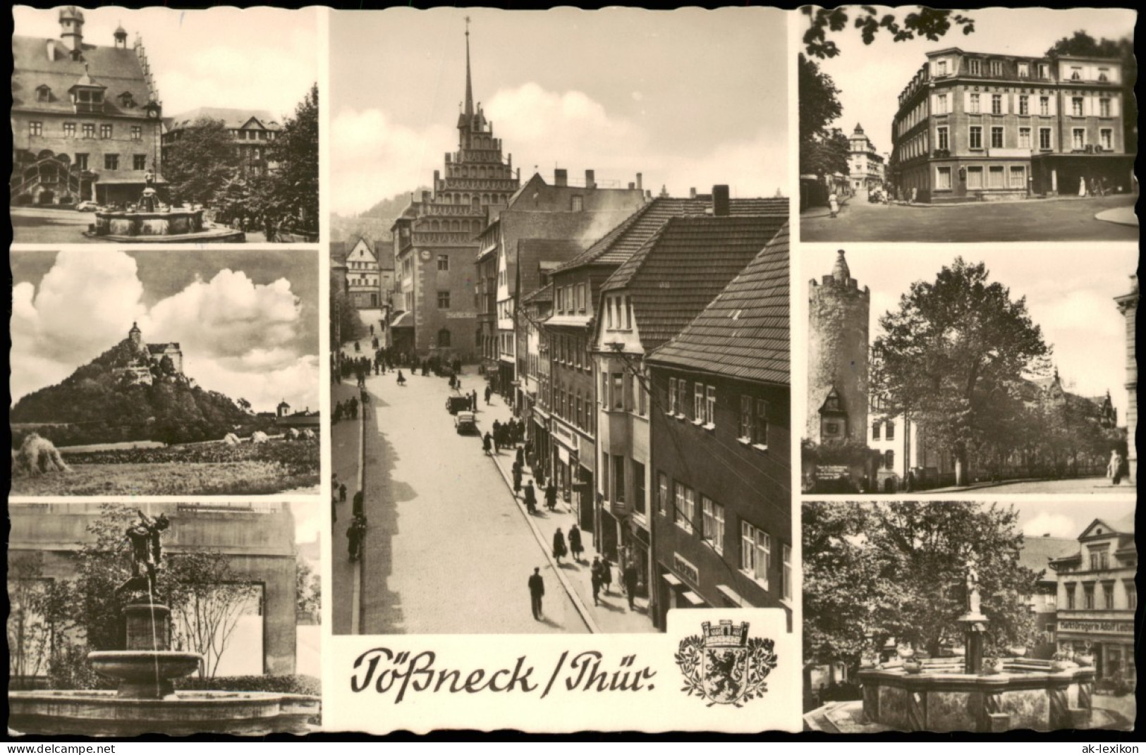 Ansichtskarte Pößneck Mehrbild: Straßen, Umland, Markt 1957 - Pössneck