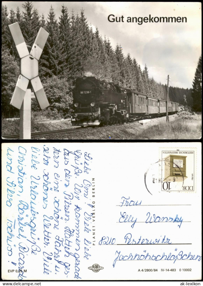 Ansichtskarte  Gut Angekommen, Eisenbahn Dampflokomotive 1989/1984 - Treni