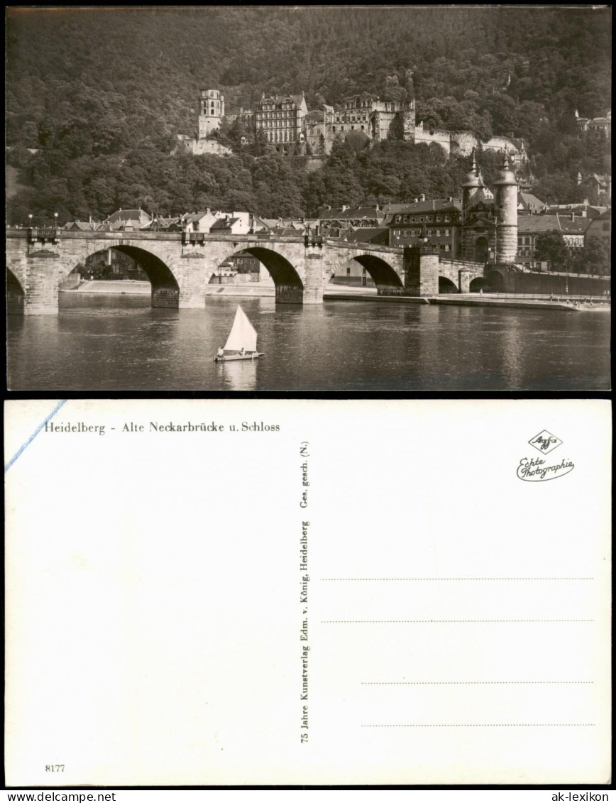 Heidelberg Alte Neckarbrücke U. Im Hintergrund Das Schloss 1950 - Heidelberg