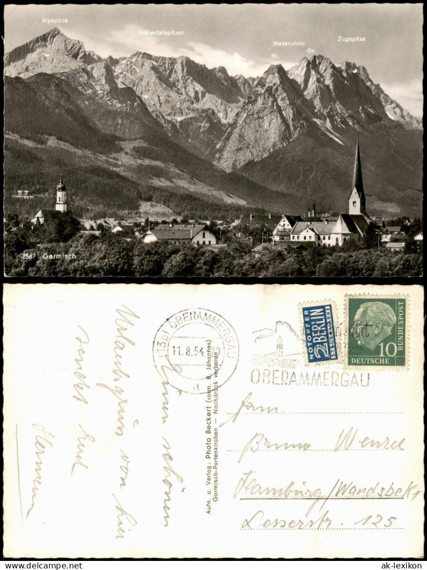 Ansichtskarte Garmisch-Partenkirchen Stadt Mit Bergpanorama 1954 - Garmisch-Partenkirchen