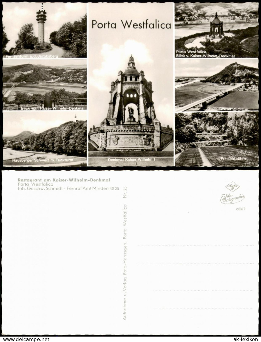 Ansichtskarte Porta Westfalica MB: Fernsehturm, Luftbild, Denkmal 1964 - Porta Westfalica