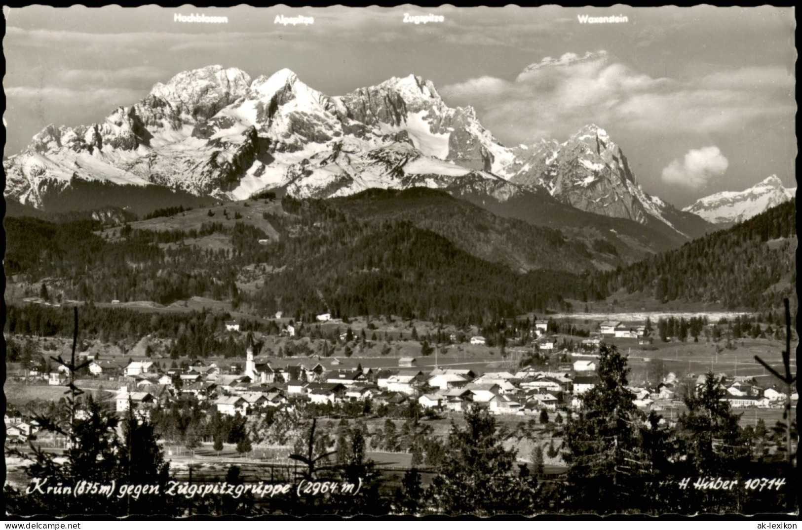 Ansichtskarte Krün (Krünn)-Mittenwald Totale Mit Bergkette 1986 - Mittenwald