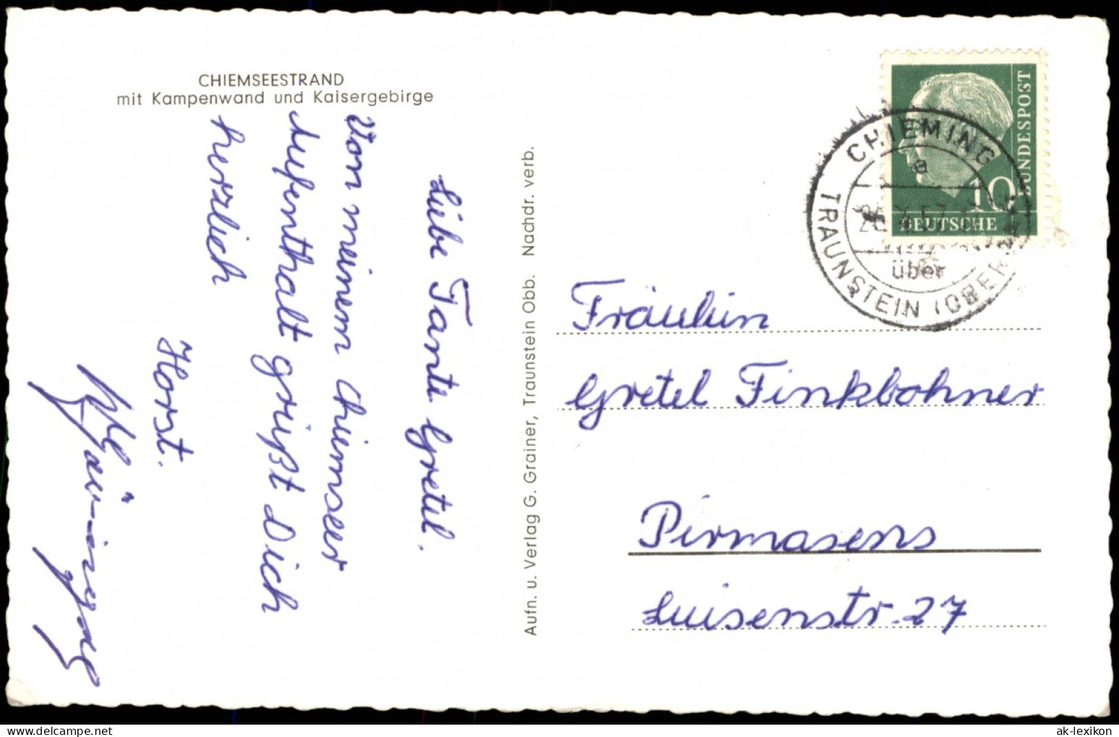 Chiemsee Chiemseestrand - Angler 1957  Gel. Landpoststempel ü. Traunstein - Chiemgauer Alpen