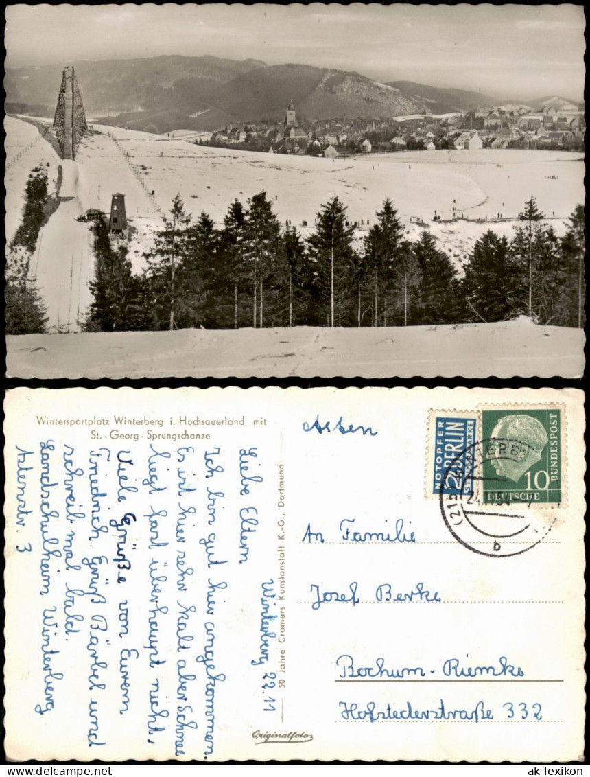 Ansichtskarte Winterberg Stadt Und Sprungschanze Im Winter 1954 - Winterberg