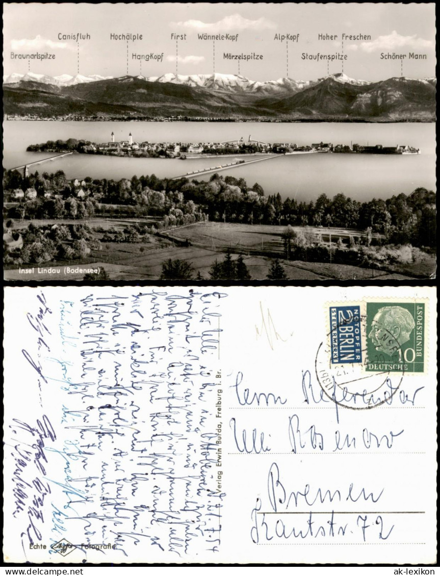 Ansichtskarte Lindau (Bodensee) Insel - Bergkette Mit Beschreibung 1954 - Autres & Non Classés