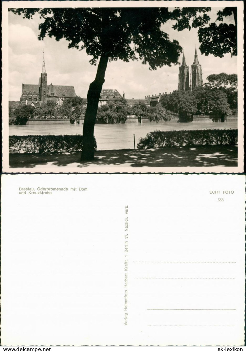 Postcard Breslau Wrocław Oderpromenade Mit Dom Und Kreuzkirche 1955 - Schlesien