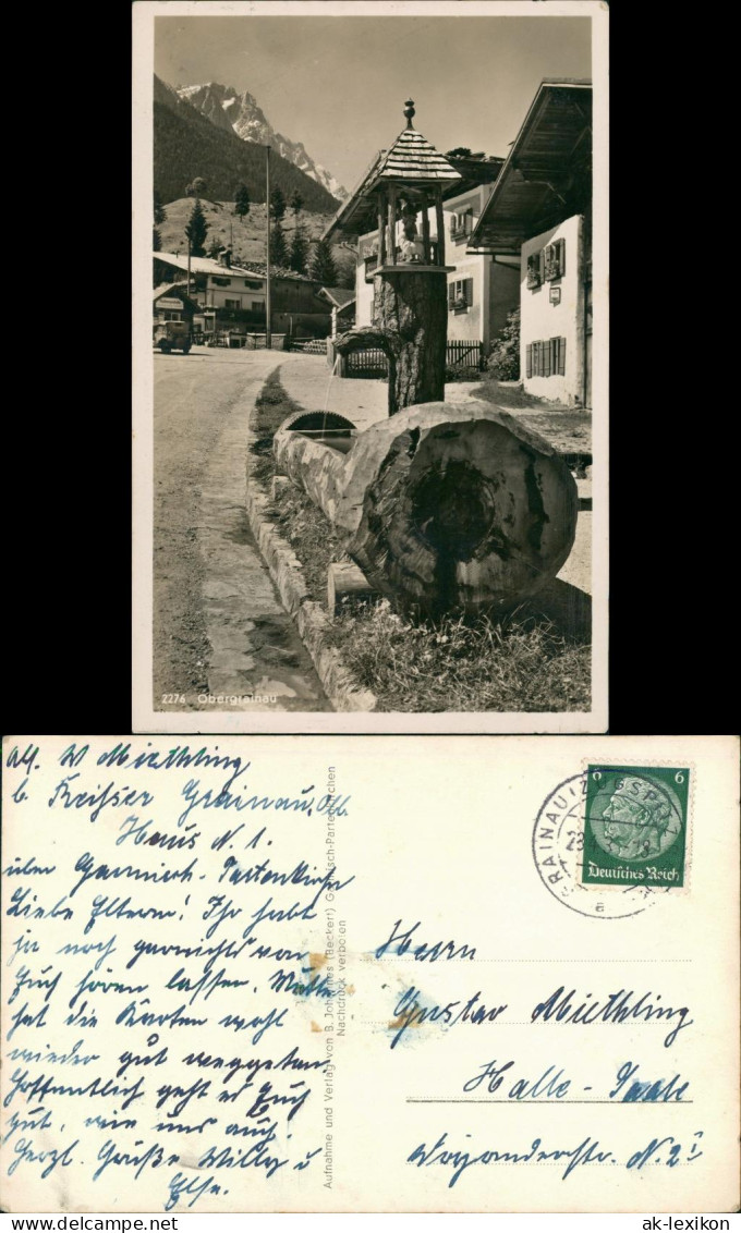 Ansichtskarte Grainau Obergrainau - Geschnitzer Brunnen - Straße 1933 - Autres & Non Classés
