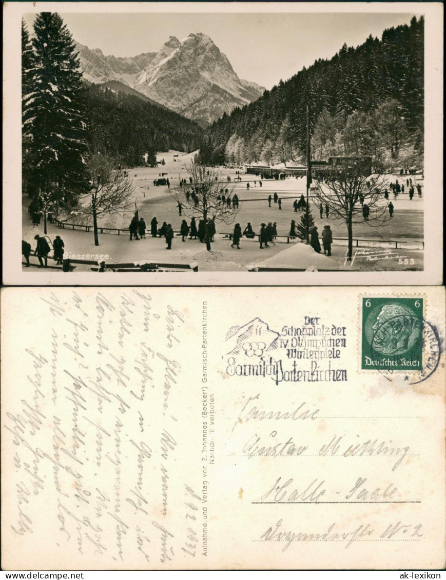 Garmisch-Partenkirchen Rissersee Zugefroren Im Winter, Personen Tummeln  1937 - Garmisch-Partenkirchen