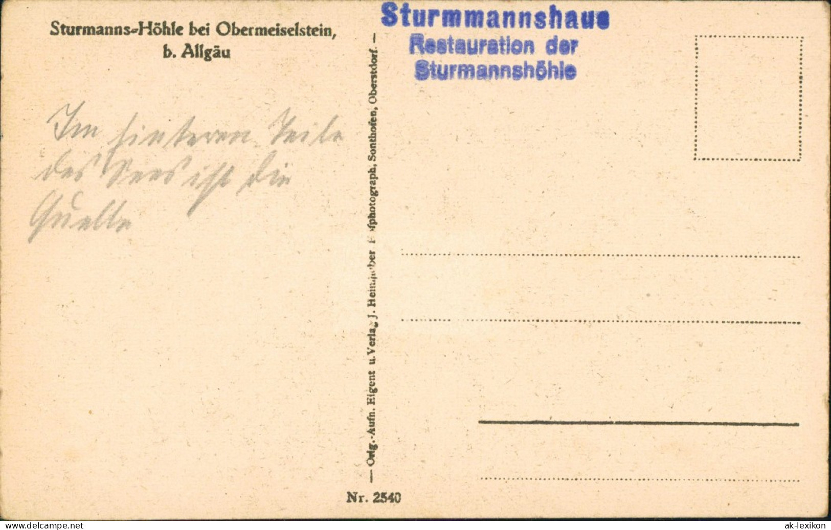 Obermaiselstein (Oberallgäu) Sturmanns-Höhle Höhlensee Höhlen Innenansicht 1920 - Autres & Non Classés