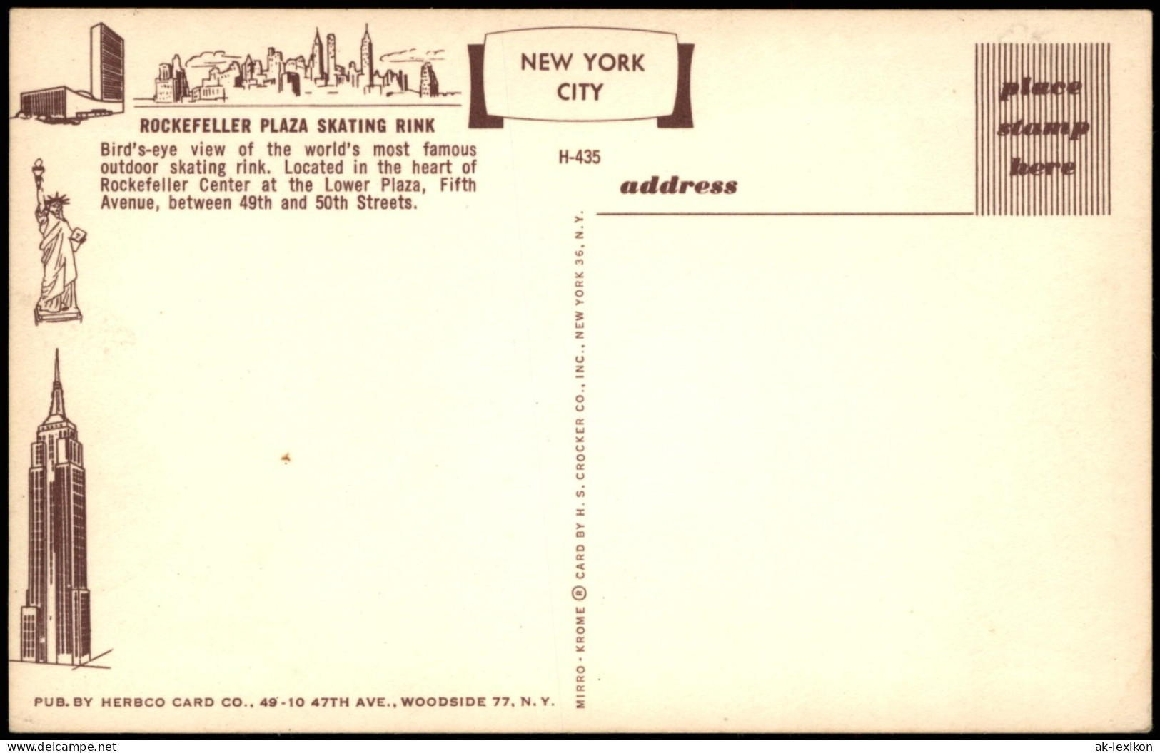 Postcard New York City ROCKEFELLER PLAZA SKATING RINK 1960 - Other & Unclassified